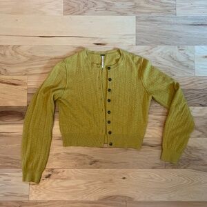Free People boxy cashmere cardigan in rich mustard yellow